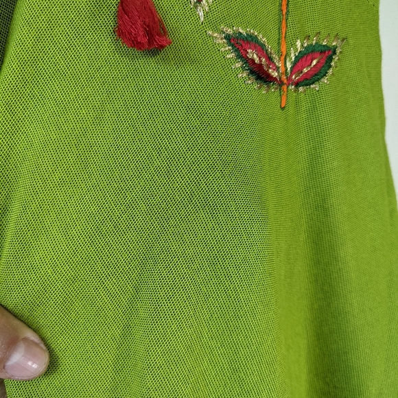 Vintage ethnic Indian embroidered decal bell sleeve maxi dress slit shoulders - Picture 8 of 16